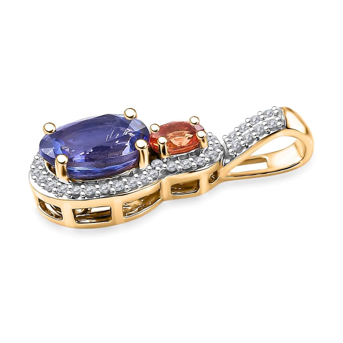 Luxoro AAA Tanzanite and Padparadscha Sapphire (Beryllium Treated), G-H I2 Diamond 1.70 ctw Sunset Serenade Pendant in 14K Yellow Gold image number 3