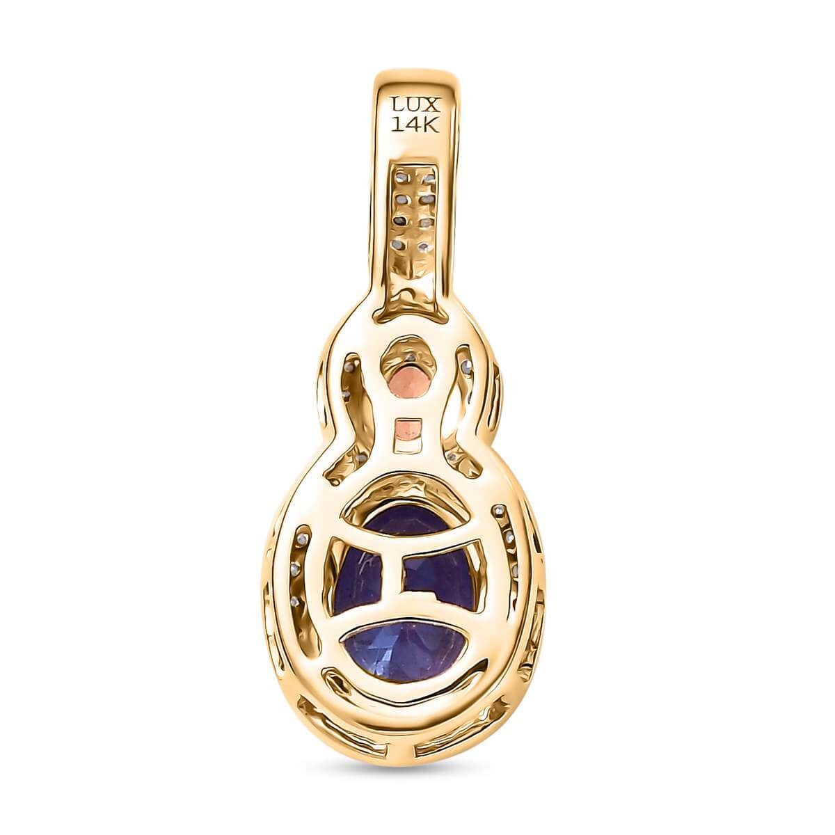 Luxoro AAA Tanzanite and Padparadscha Sapphire (Beryllium Treated), G-H I2 Diamond 1.70 ctw Sunset Serenade Pendant in 14K Yellow Gold image number 4