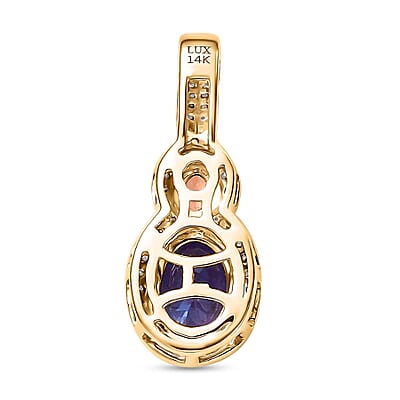 Luxoro AAA Tanzanite and Padparadscha Sapphire (Beryllium Treated), G-H I2 Diamond 1.70 ctw Sunset Serenade Pendant in 14K Yellow Gold