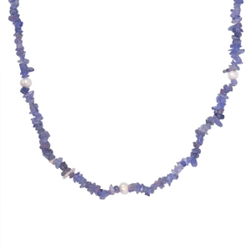 Tanzanite and Freshwater Pearl 175.00 ctw Necklace in Silvertone 36 Inches