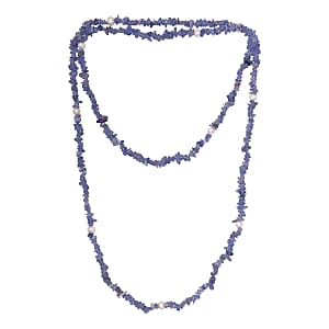 Tanzanite and Freshwater Pearl 175.00 ctw Necklace in Silvertone 36 Inches