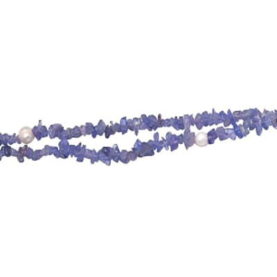 Tanzanite and Freshwater Pearl 175.00 ctw Necklace in Silvertone 36 Inches