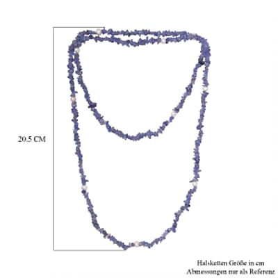 Tanzanite and Freshwater Pearl 175.00 ctw Necklace in Silvertone 36 Inches