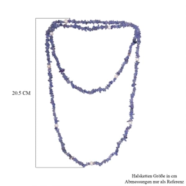 Tanzanite and Freshwater Pearl 175.00 ctw Necklace in Silvertone 36 Inches