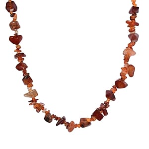 Fire Opal and Carnelian Chips 195.00 ctw Necklace in Goldtone (20 Inches)