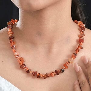 Fire Opal and Carnelian Chips 195.00 ctw Necklace in Goldtone (20 Inches)