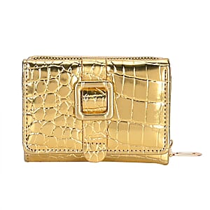 Gold Crocodile Embossed RFID Protected Faux Leather Wallet