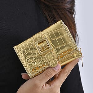 Gold Crocodile Embossed RFID Protected Faux Leather Wallet