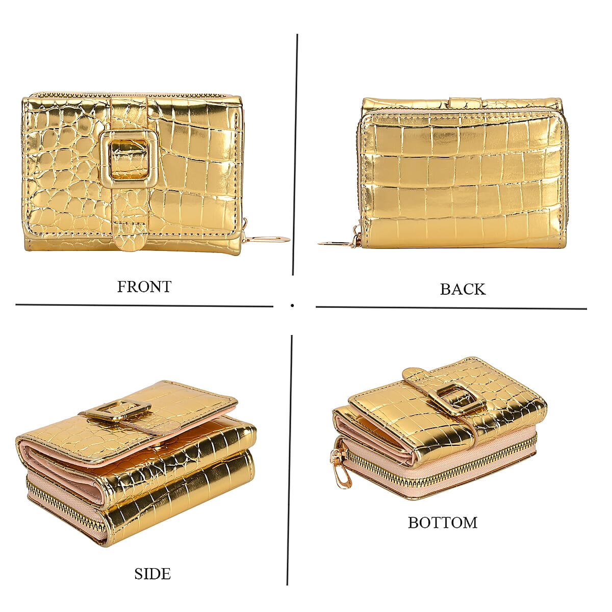 Gold Crocodile Embossed RFID Protected Faux Leather Wallet (4.3"x3.2") image number 3