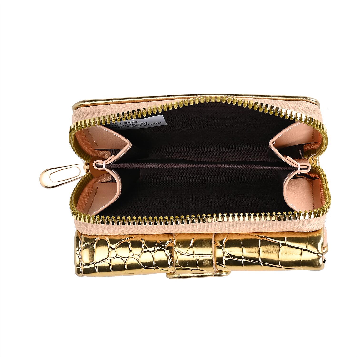 Gold Crocodile Embossed RFID Protected Faux Leather Wallet