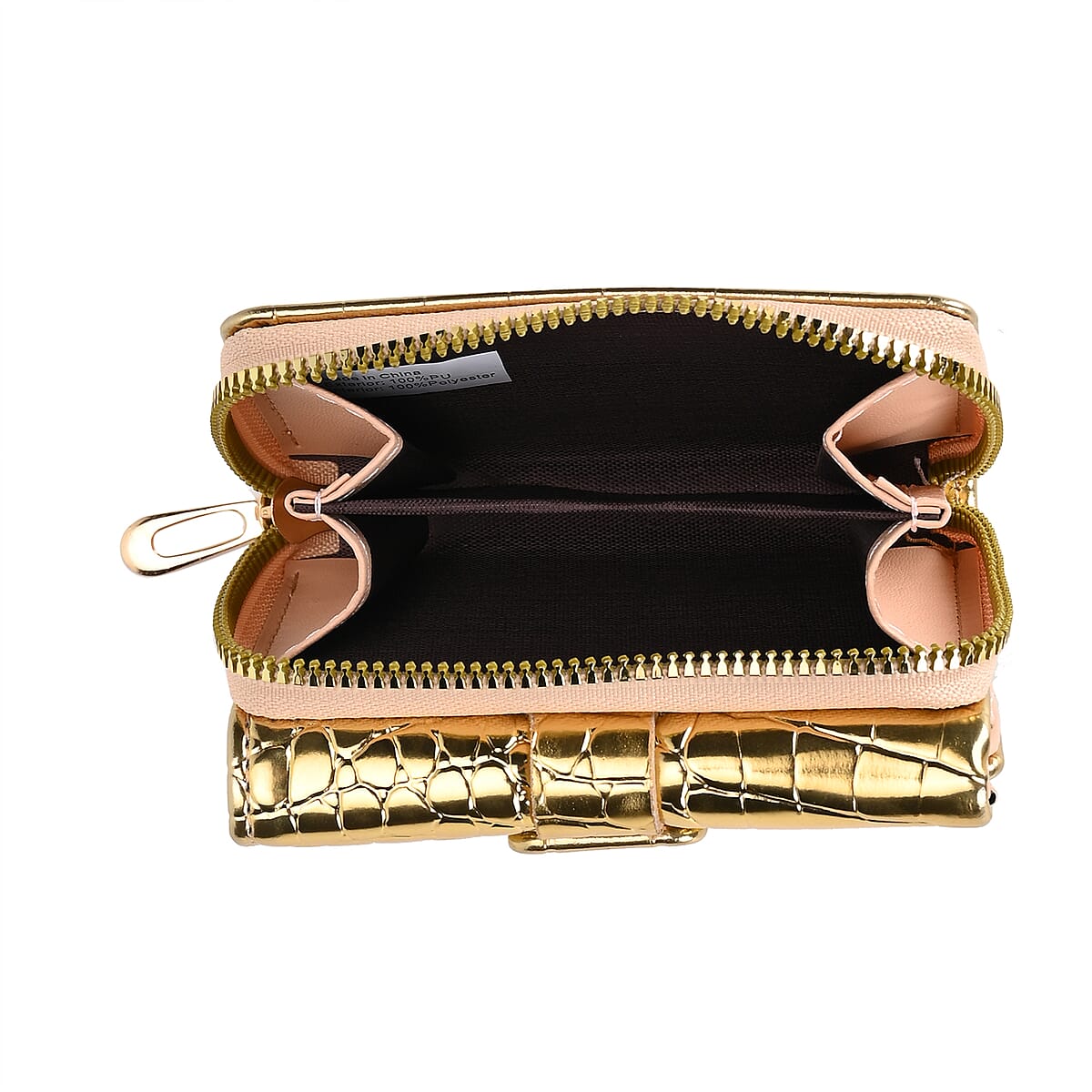Gold Crocodile Embossed RFID Protected Faux Leather Wallet (4.3"x3.2") image number 4