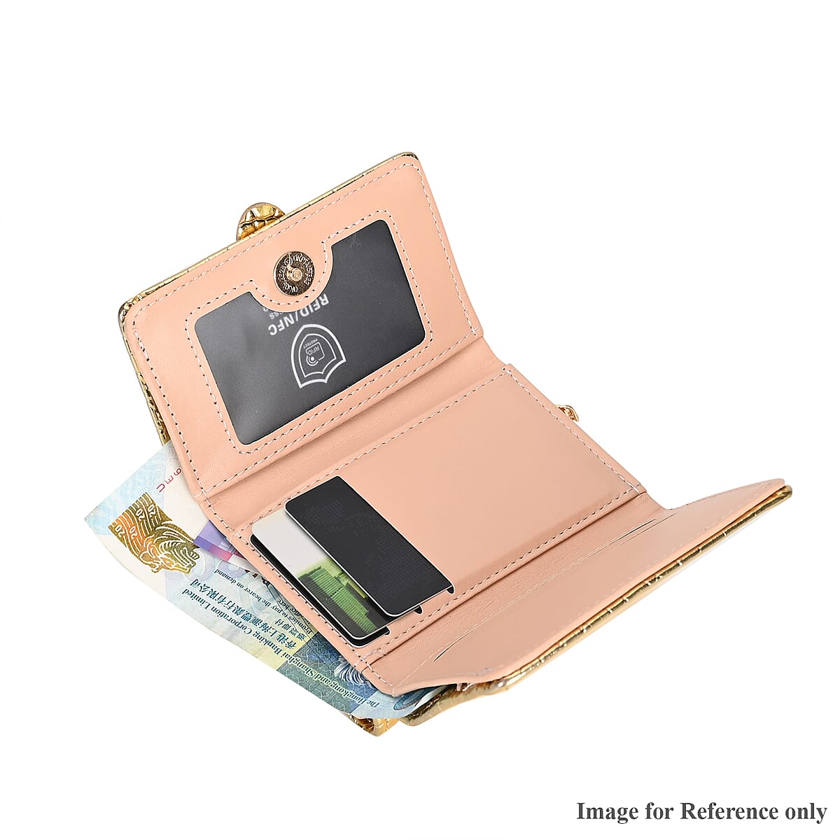 Gold Crocodile Embossed RFID Protected Faux Leather Wallet (4.3"x3.2") image number 5