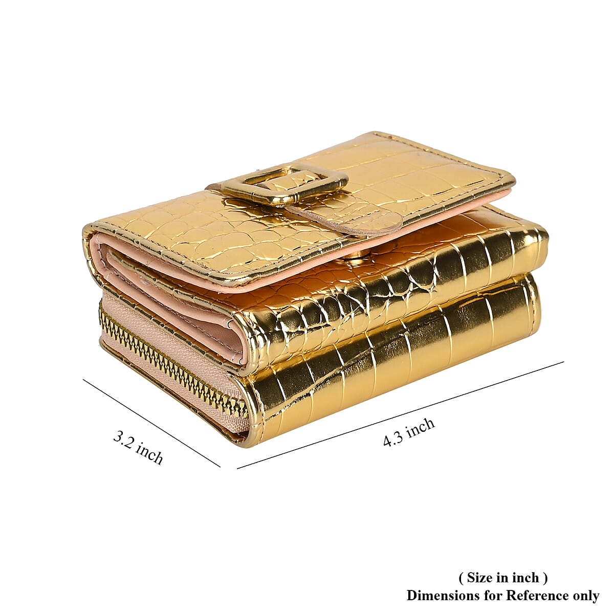 Gold Crocodile Embossed RFID Protected Faux Leather Wallet (4.3"x3.2") image number 6