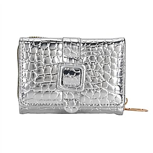 Silver Crocodile Embossed RFID Protected Faux Leather Wallet