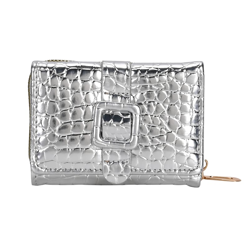 Silver Crocodile Embossed RFID Protected Faux Leather Wallet
