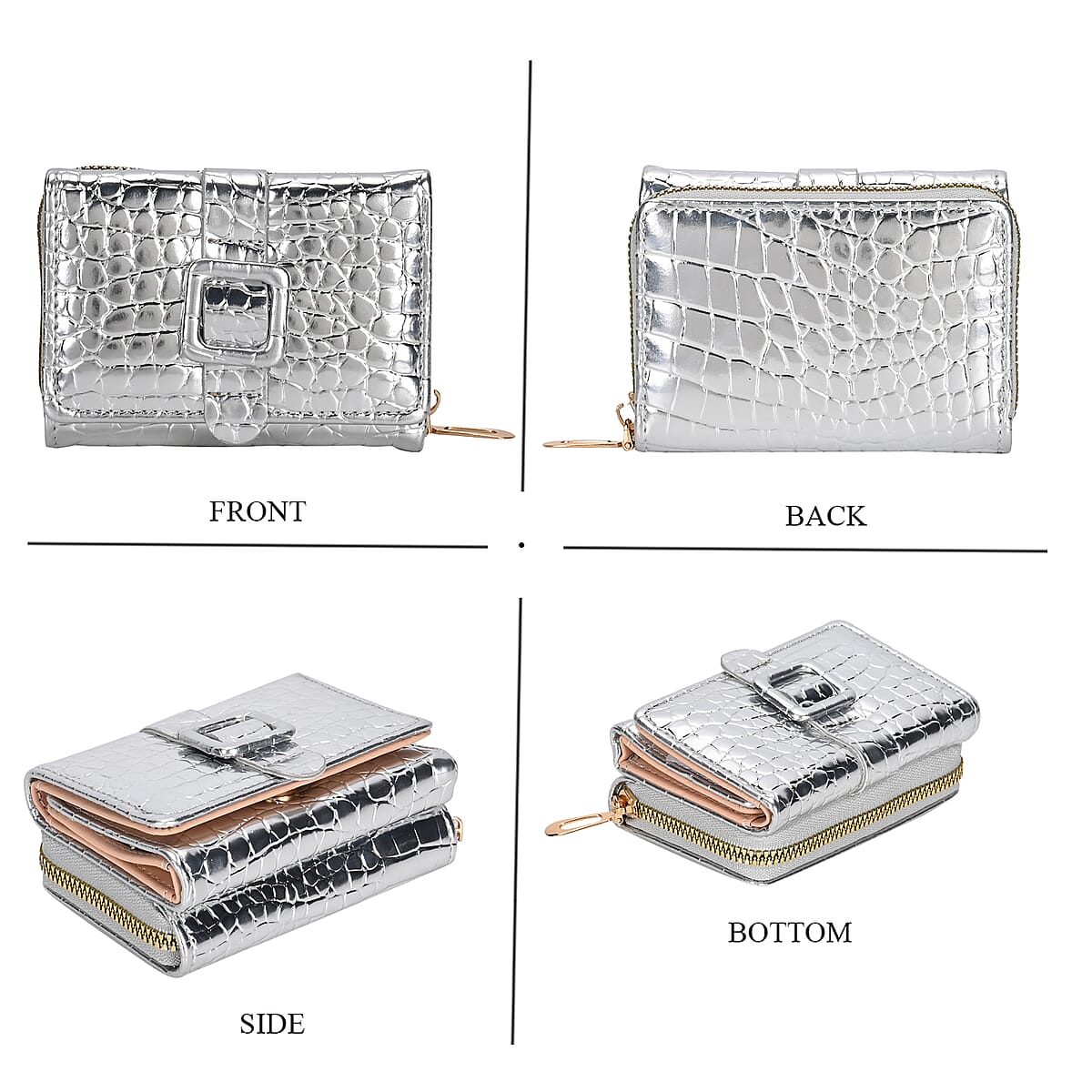 Silver Crocodile Embossed RFID Protected Faux Leather Wallet image number 3