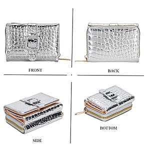 Silver Crocodile Embossed RFID Protected Faux Leather Wallet