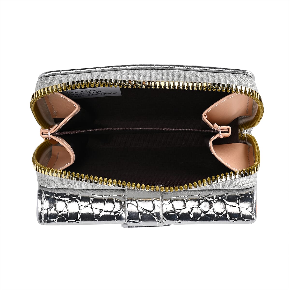 Silver Crocodile Embossed RFID Protected Faux Leather Wallet image number 4