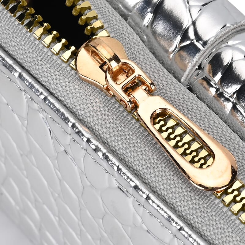 Silver Crocodile Embossed RFID Protected Faux Leather Wallet