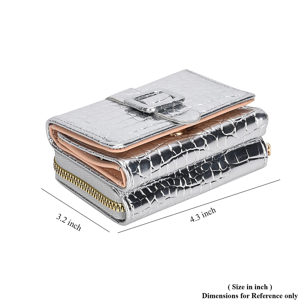 Silver Crocodile Embossed RFID Protected Faux Leather Wallet image number 7