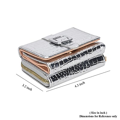 Silver Crocodile Embossed RFID Protected Faux Leather Wallet