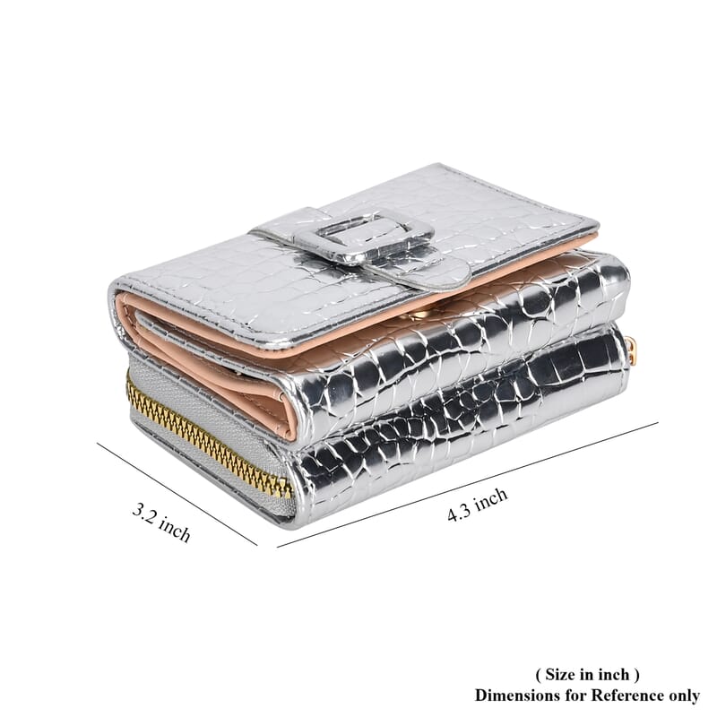 Silver Crocodile Embossed RFID Protected Faux Leather Wallet