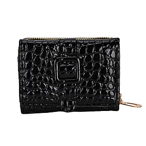 Black Crocodile Embossed RFID Protected Faux Leather Wallet