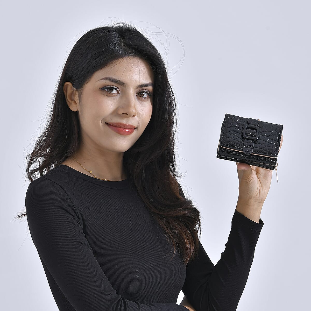 Black Crocodile Embossed RFID Protected Faux Leather Wallet image number 1