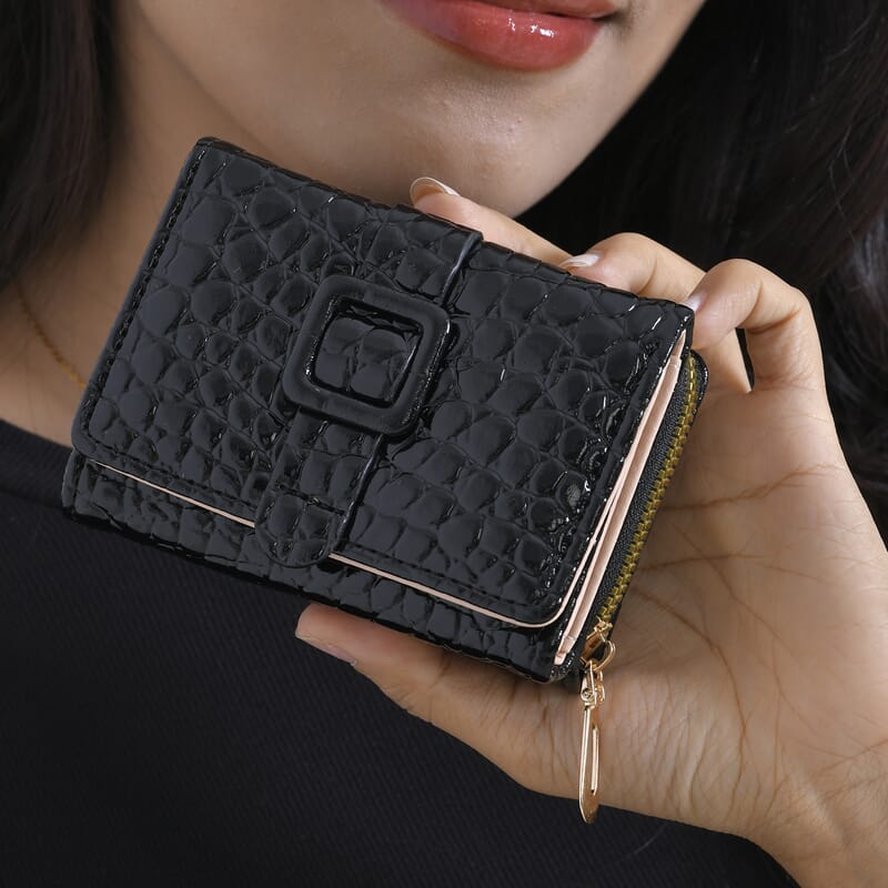 Black Crocodile Embossed RFID Protected Faux Leather Wallet