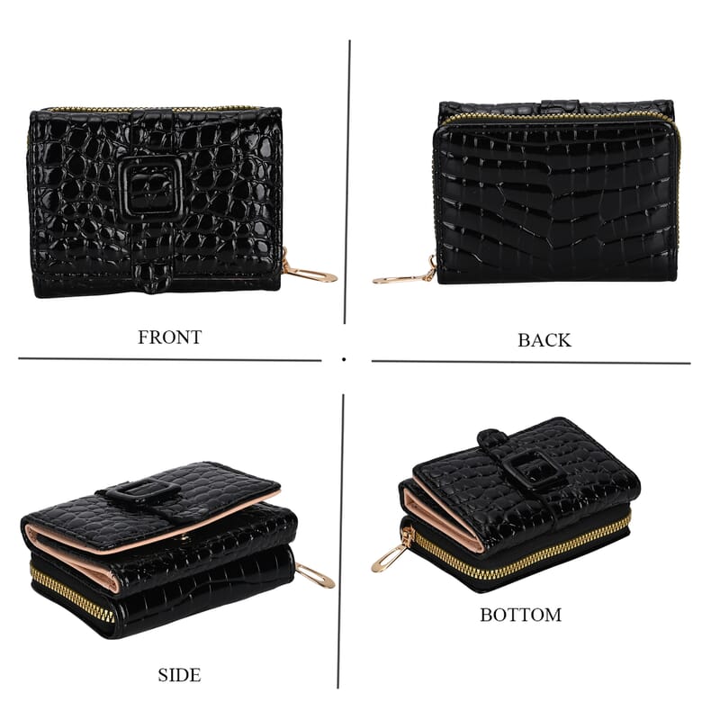 Black Crocodile Embossed RFID Protected Faux Leather Wallet
