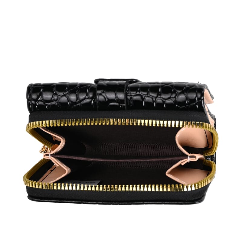 Black Crocodile Embossed RFID Protected Faux Leather Wallet