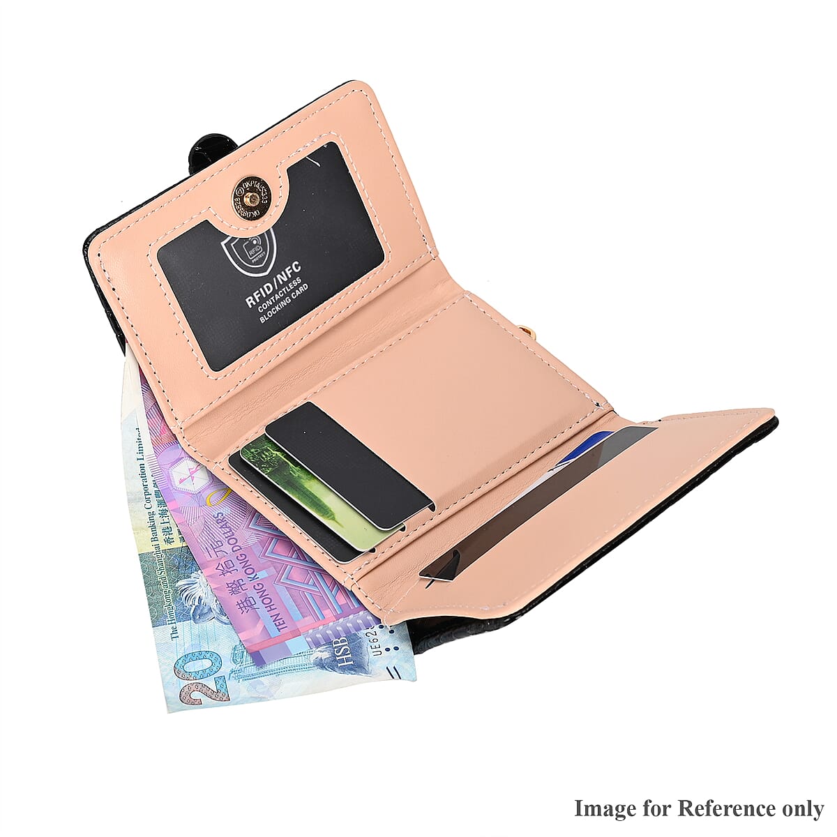 Black Crocodile Embossed RFID Protected Faux Leather Wallet image number 5