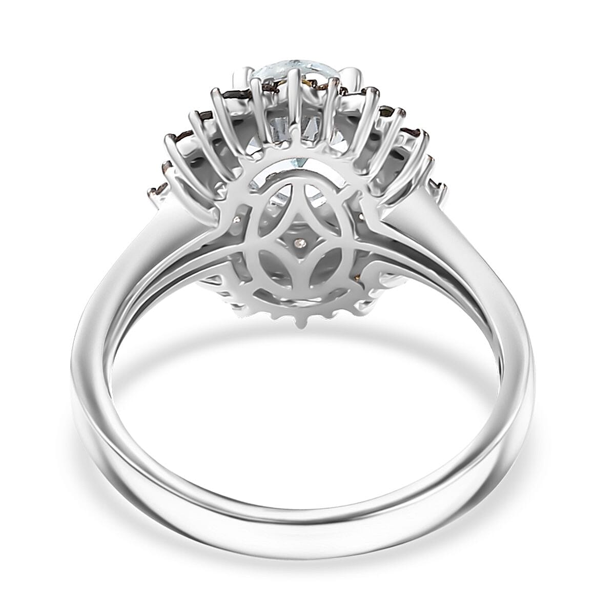 Santa Maria Aquamarine and Multi Diamond 1.50 ctw Ocean Blossom Ring in Rhodium Over Sterling Silver (Size 10.0)