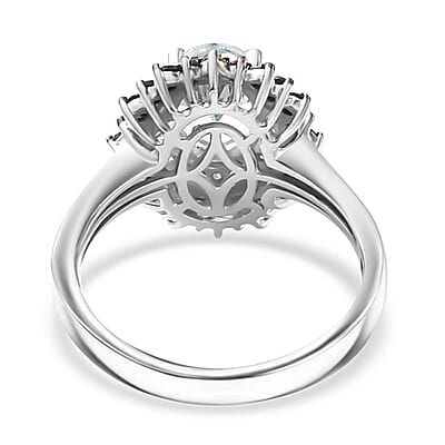 Santa Maria Aquamarine and Multi Diamond 1.50 ctw Ocean Blossom Ring in Rhodium Over Sterling Silver (Size 10.0)