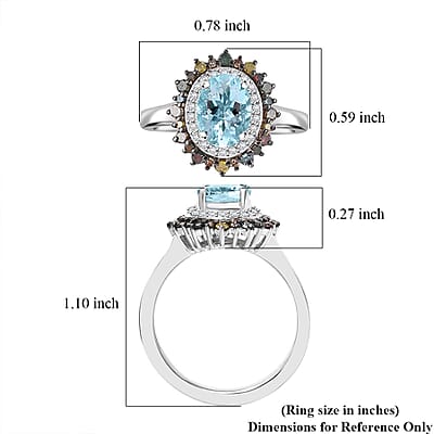 Santa Maria Aquamarine and Multi Diamond 1.50 ctw Ocean Blossom Ring in Rhodium Over Sterling Silver (Size 10.0)