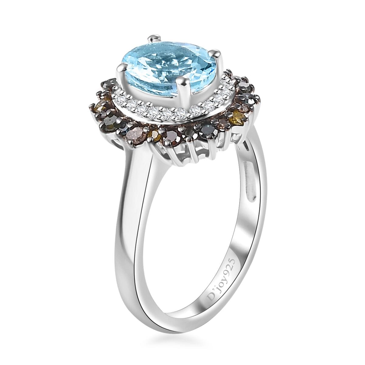 Santa Maria Aquamarine and Multi Diamond 1.50 ctw Ocean Blossom Ring in Rhodium Over Sterling Silver (Size 8.0) image number 3