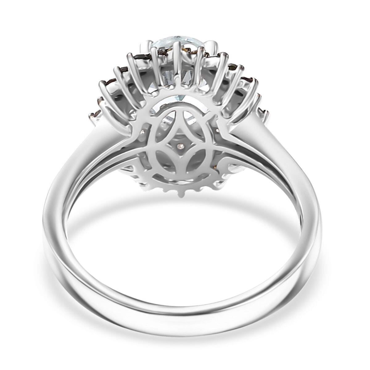 Santa Maria Aquamarine and Multi Diamond 1.50 ctw Ocean Blossom Ring in Rhodium Over Sterling Silver (Size 8.0) image number 4