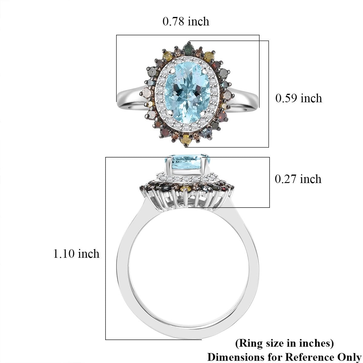 Santa Maria Aquamarine and Multi Diamond 1.50 ctw Ocean Blossom Ring in Rhodium Over Sterling Silver (Size 8.0) image number 5