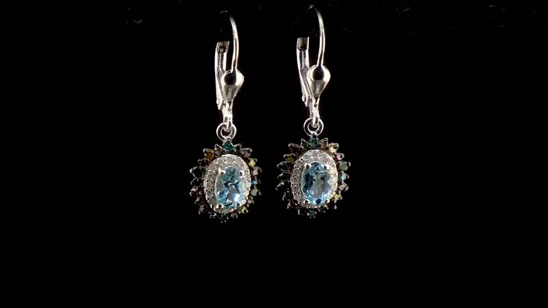 Santa Maria Aquamarine and Multi Color Diamond 1.40 ctw Ocean Blossom Earrings in Rhodium Over Sterling Silver