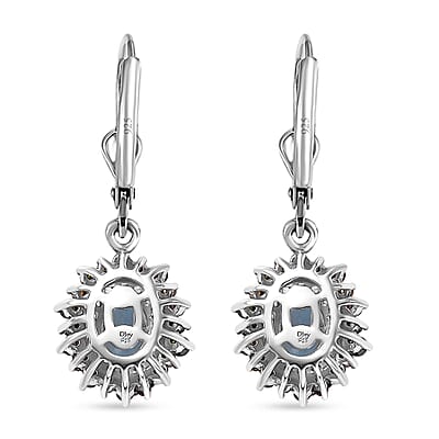Santa Maria Aquamarine and Multi Color Diamond 1.40 ctw Ocean Blossom Earrings in Rhodium Over Sterling Silver