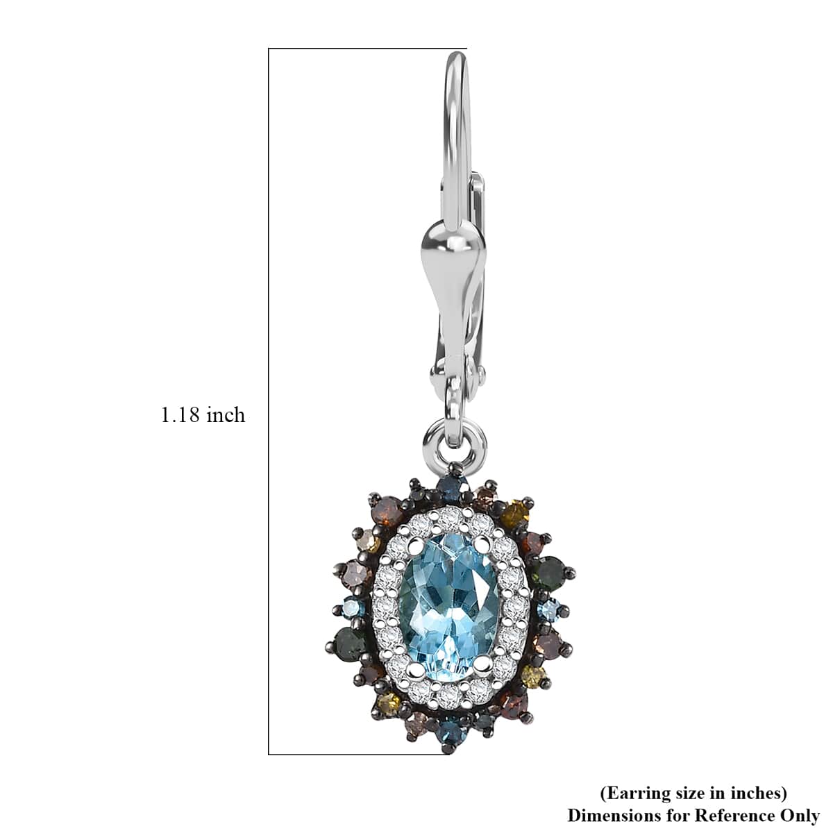 Santa Maria Aquamarine and Multi Color Diamond 1.40 ctw Ocean Blossom Earrings in Rhodium Over Sterling Silver image number 4