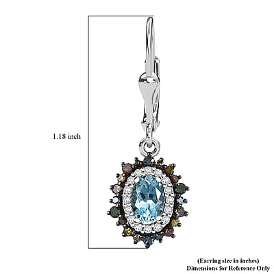 Santa Maria Aquamarine and Multi Color Diamond 1.40 ctw Ocean Blossom Earrings in Rhodium Over Sterling Silver