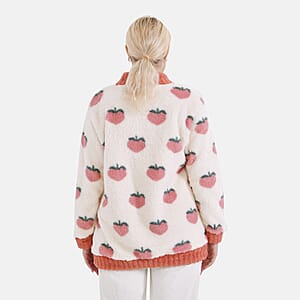 Fruit Pattern Polyester Fluffy Button-up House Lounger with 2 Pocket (One Size Fits up S-XL)