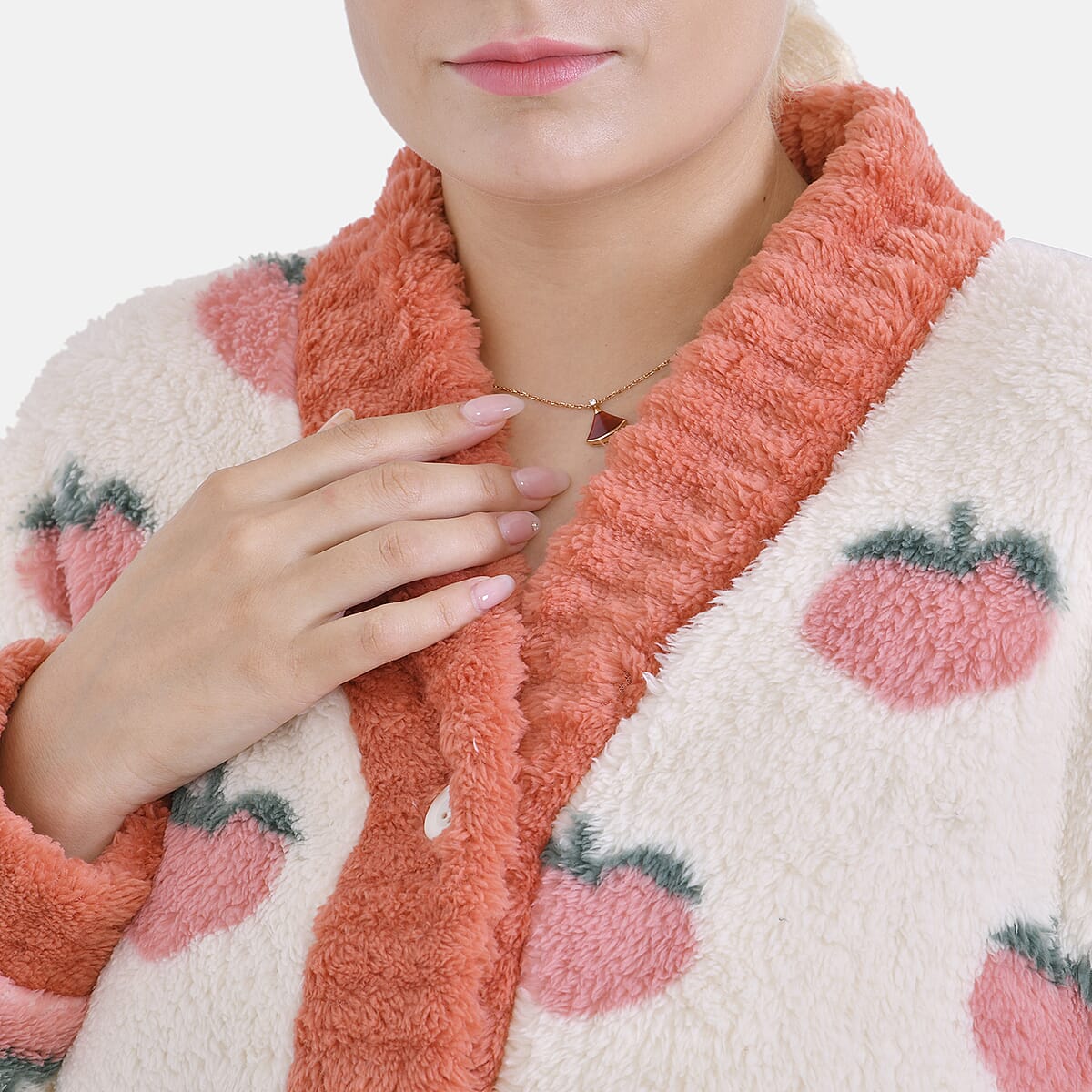 Fruit Pattern Polyester Fluffy Button-up House Lounger with 2 Pocket (One Size Fits up S-XL) image number 5
