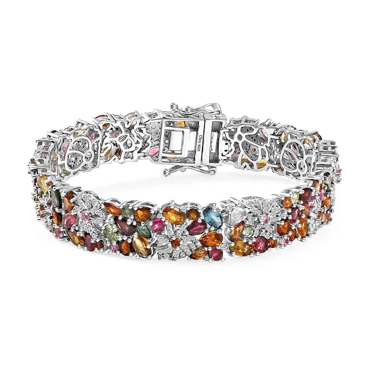 Multi-Tourmaline and Moissanite 18.50 ctw Celestial Garden Bracelet in Rhodium Over Sterling Silver (7.25 In) image number 0