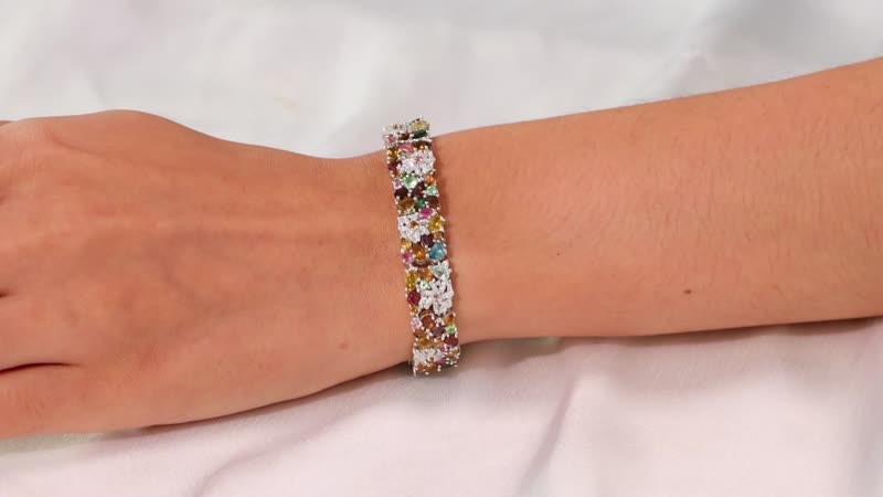 D'Joy Multi-Tourmaline and Moissanite 18.50 ctw Celestial Garden Bracelet in Rhodium Over Sterling Silver (7.25 In)