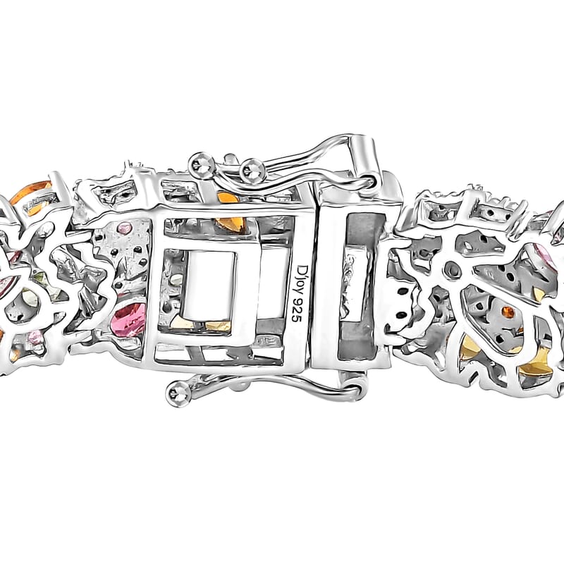 D'Joy Multi-Tourmaline and Moissanite 18.50 ctw Celestial Garden Bracelet in Rhodium Over Sterling Silver (7.25 In)