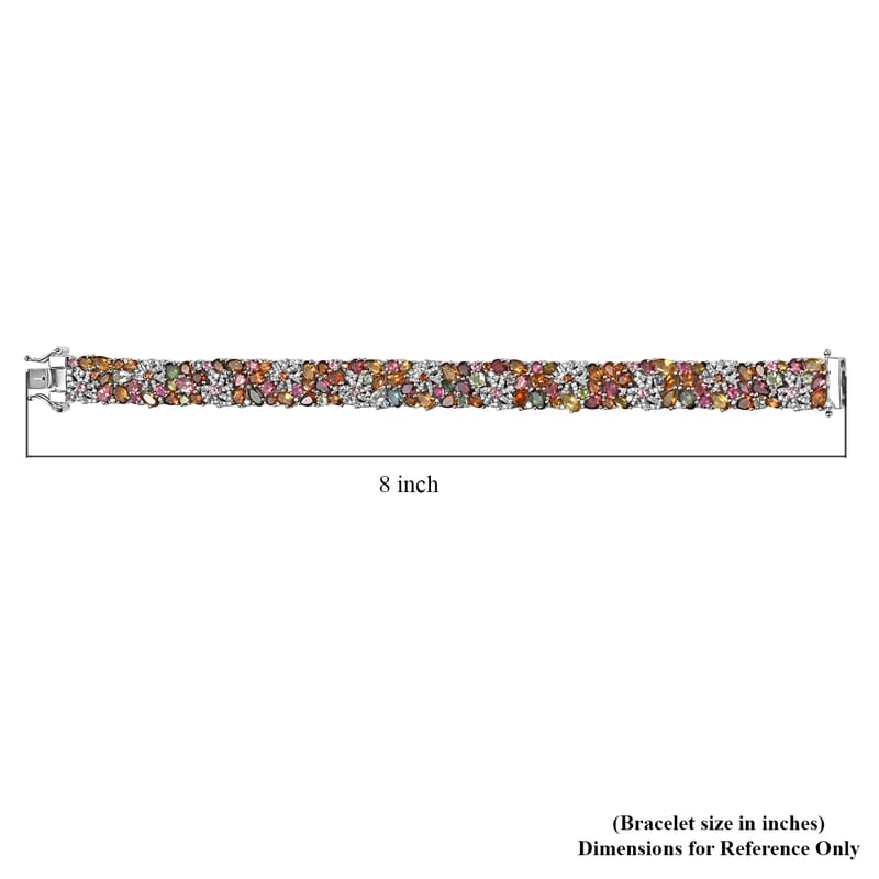 D'Joy Multi-Tourmaline and Moissanite 18.50 ctw Celestial Garden Bracelet in Rhodium Over Sterling Silver (7.25 In)