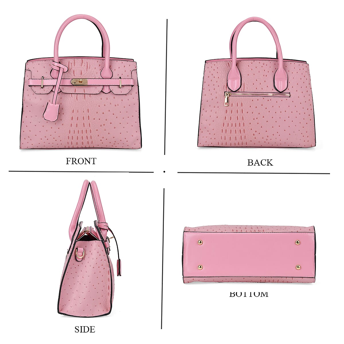 Pink Croco Embossed Faux Leather Tote Bag with Shoulder Strap image number 3