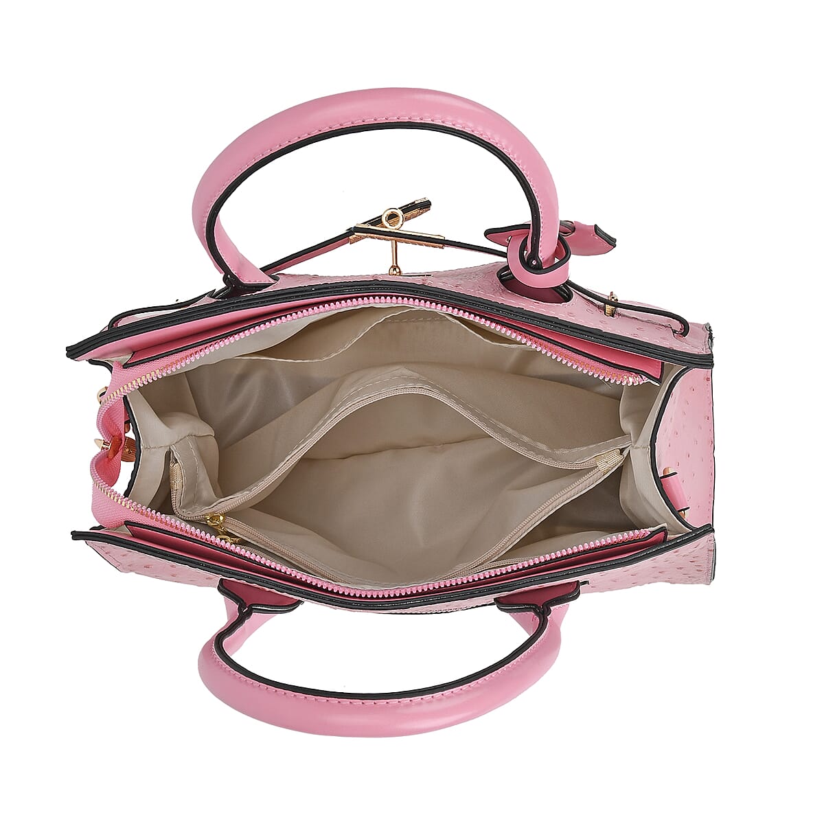 Pink Croco Embossed Faux Leather Tote Bag with Shoulder Strap image number 4